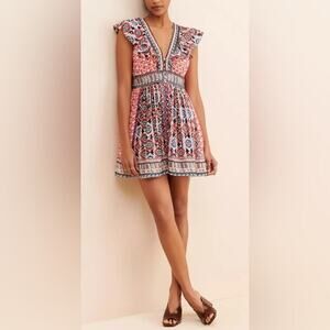 Anthropologie Women’s Flutter Printed Mini Dress Boho Summer Size 16